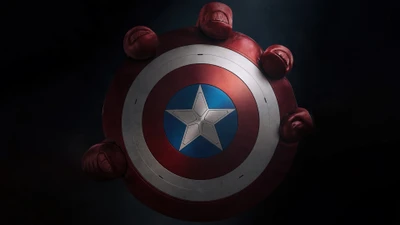 Le bouclier emblématique de Captain America entouré de gants de boxe