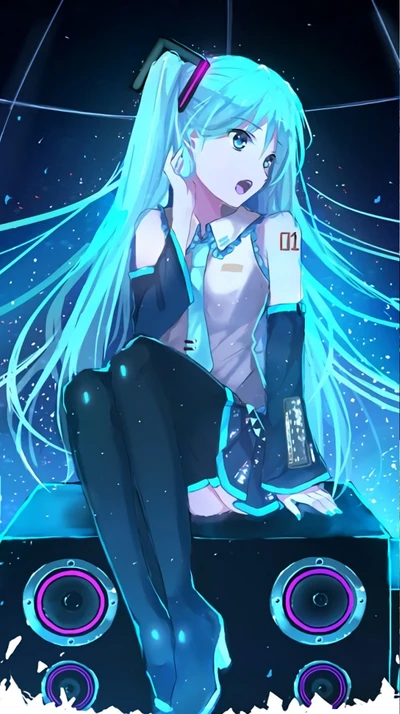 Hatsune Miku : Icône Vocaloid au milieu d'un Paysage Sonore Néon