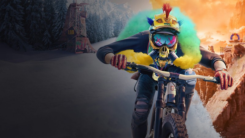 A close up of a person on a bike with a clown hat (riders republic, video game, bmx, mountain bike)