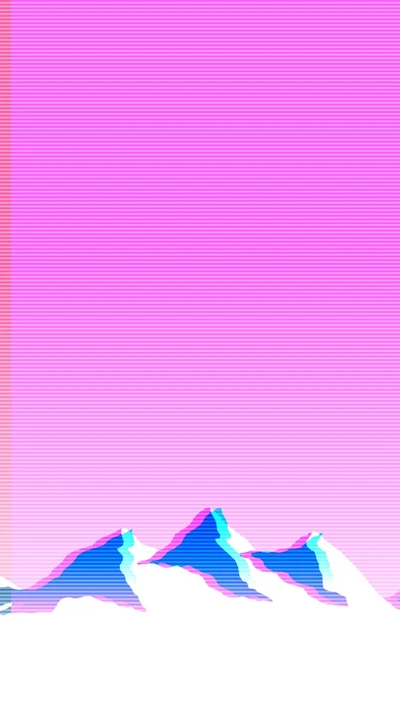 Estética Vaporwave: Paisaje montañoso colorido en tonos de púrpura y rosa