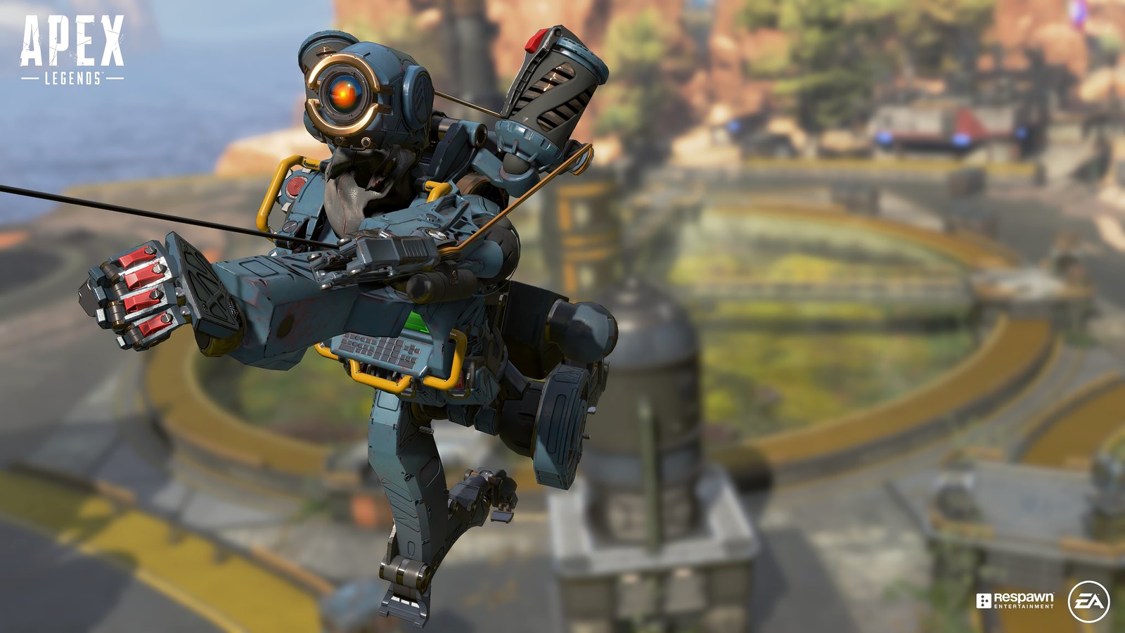 Gros plan d'un robot volant dans les airs (apex legends, jeu vidéo, pionnier)