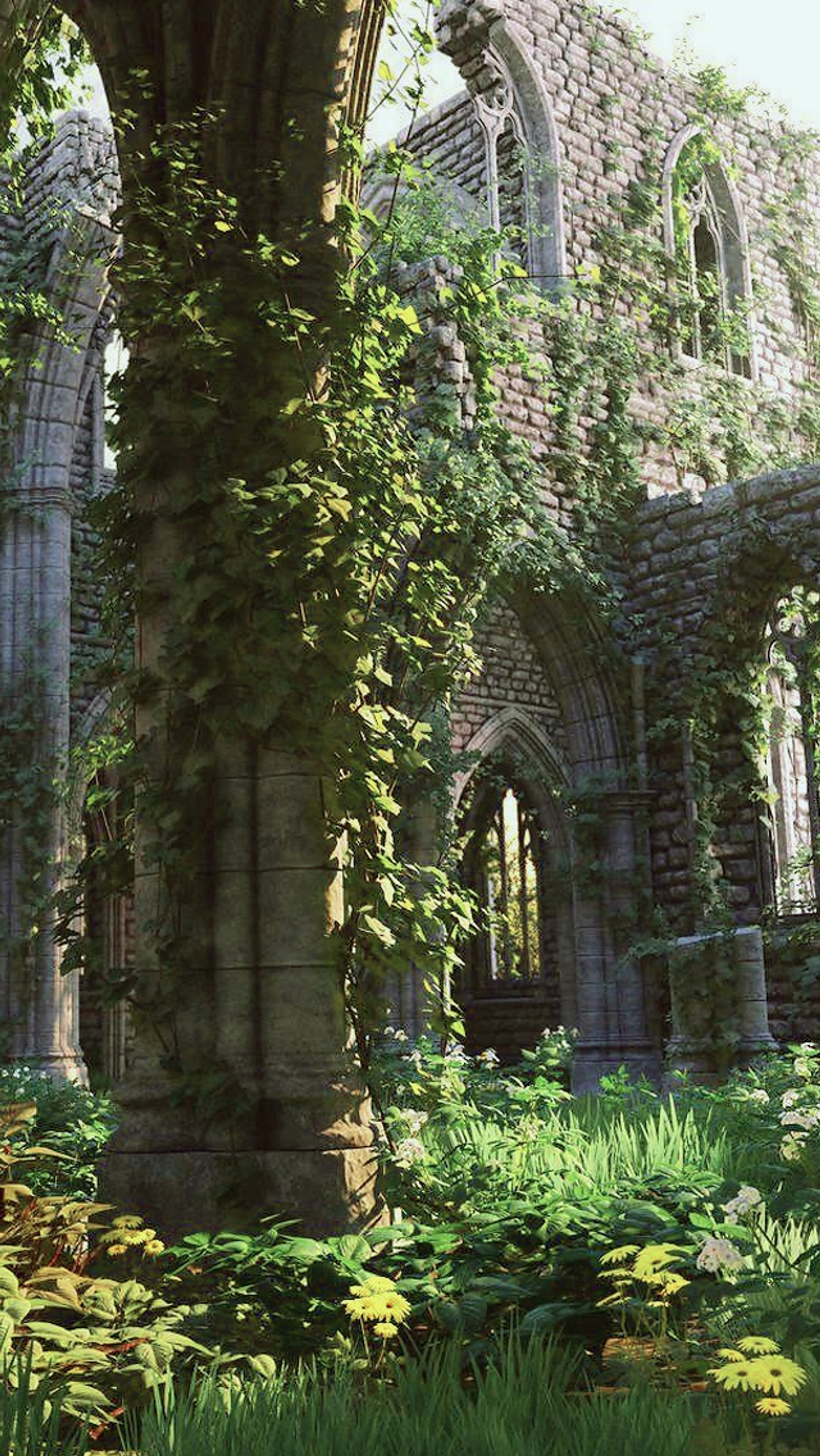 A close up of a building with a bunch of plants growing on it (vegetation, botanical garden, middle ages, medieval architecture, tree)