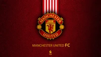 Emblema do Manchester United FC em fundo vermelho escuro