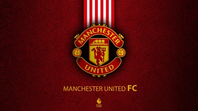 Emblema do Manchester United FC em fundo vermelho escuro