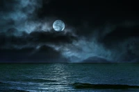 moon, seascape, night, clouds, ocean wallpaper