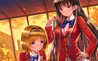 Two Animated Characters in Stylish Red Uniforms with Distinctive Hairstyles