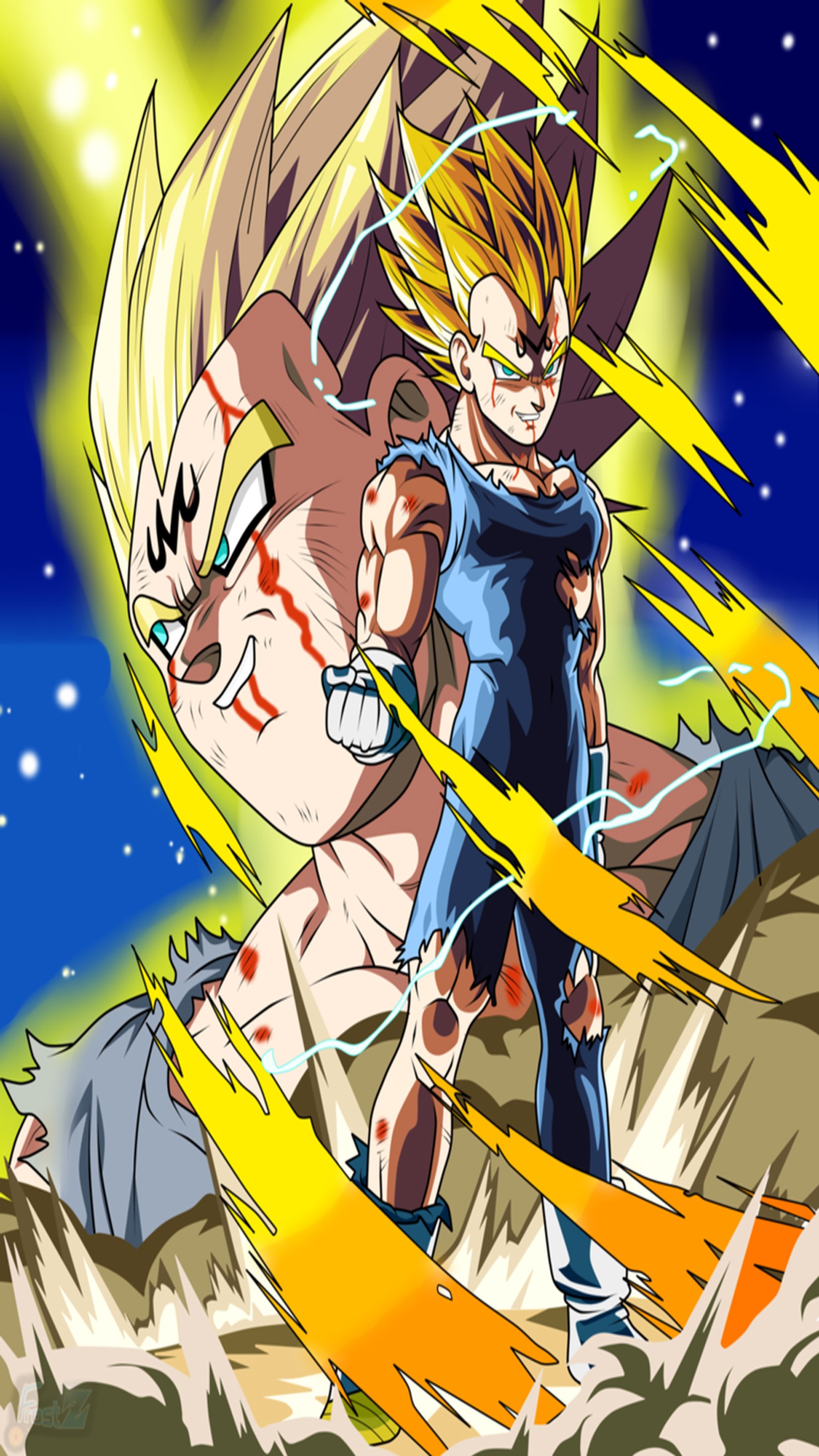 Dragon ball goku y vegeta peleando en el cielo (pelota, buu, dbz, dragón, fondo)