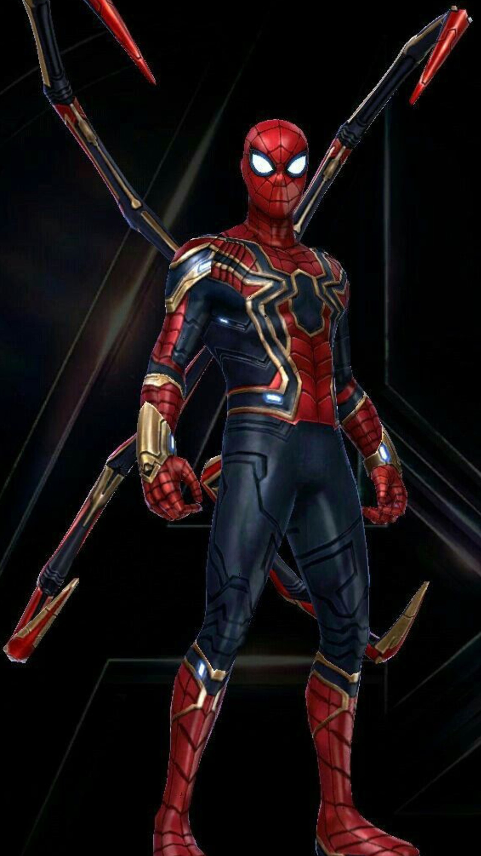 A close up of a spider - man with a weapon in his hands (hero, ifinity war, man, marvel, spider)