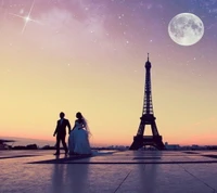 casal, torre eiffel, amor, paris