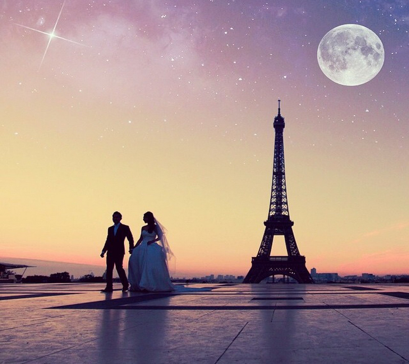 Arafed image of a couple standing in front of the eiffel tower (couple, eiffel, love, paris)