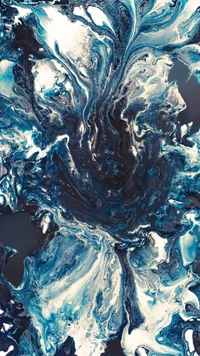 Remolinos abstractos de azul profundo y blanco crean un diseño fluido cautivador, perfecto para un fondo de pantalla de OnePlus.