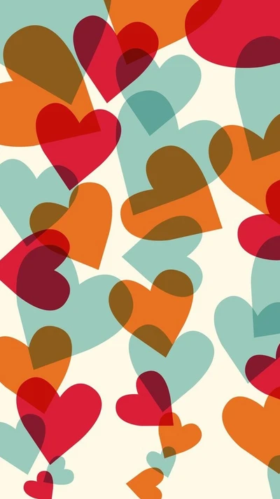 Colorful Overlapping Hearts Pattern