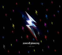 Lebendiges Power Rangers-Logo mit bunten Blitzen auf schwarzem Hintergrund