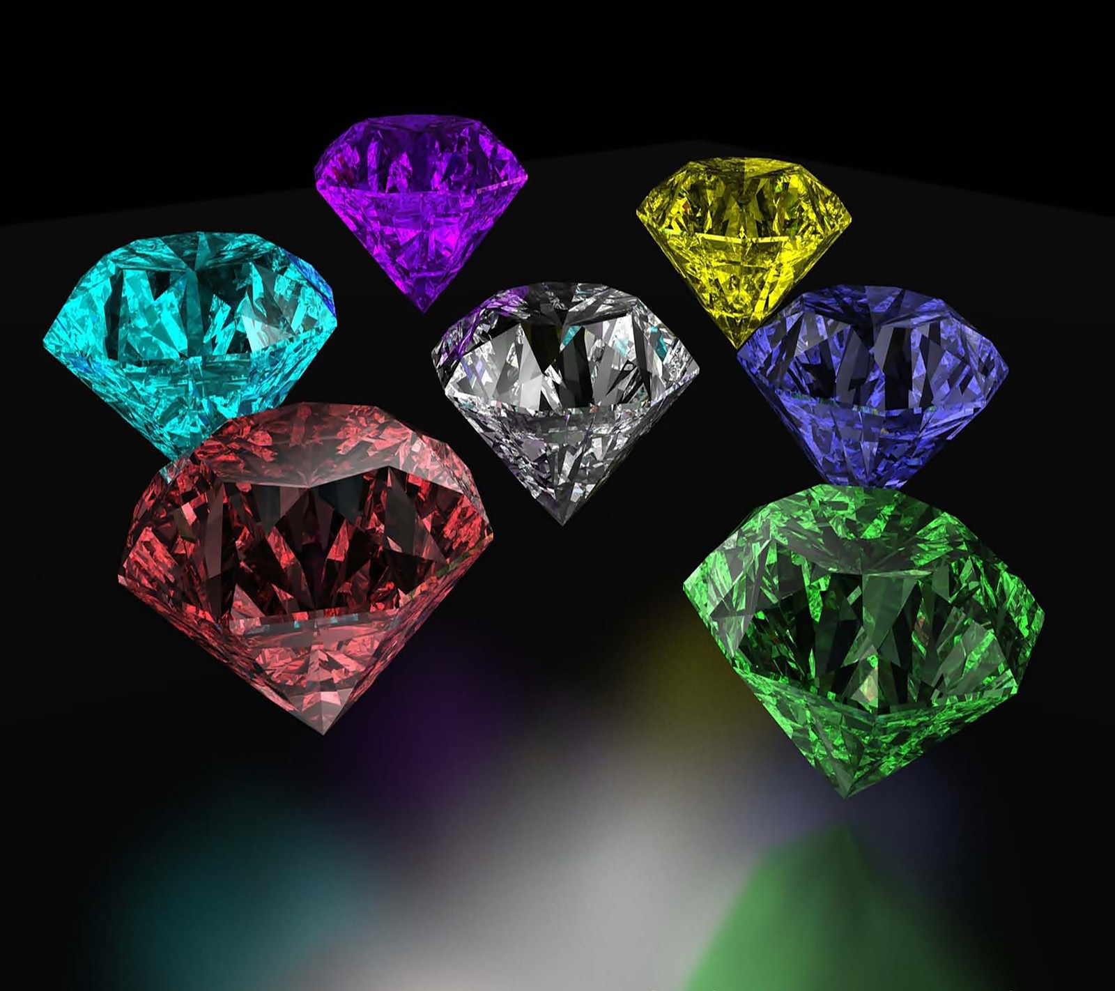 Eine nahaufnahme einer gruppe von verschiedenfarbigen diamanten (farbe, diamant, edelstein, stein)