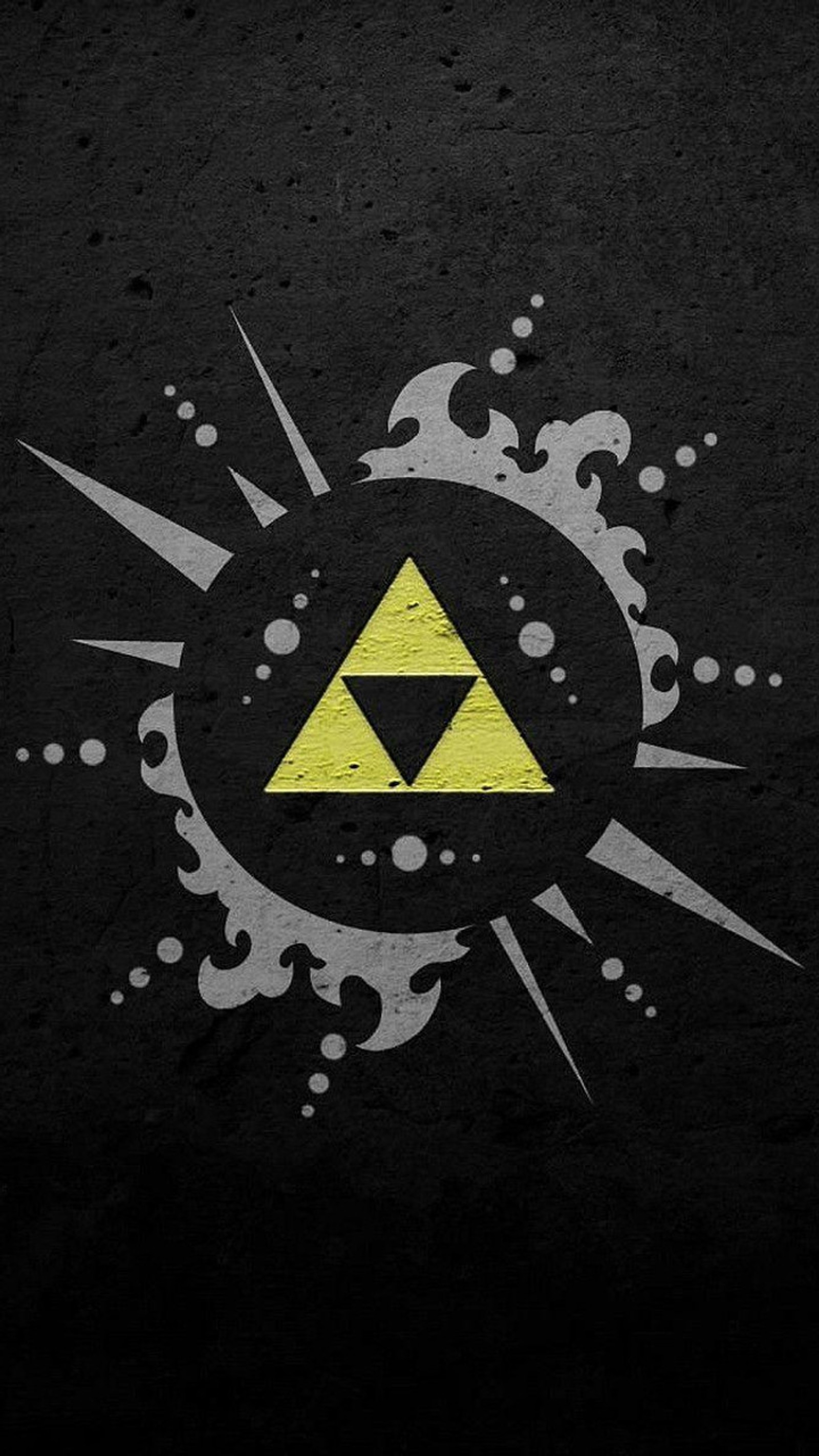 A black background with a yellow and white logo on it (zelda, triforce)