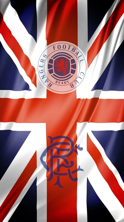 Logo des Rangers Football Club überlagert mit einer Union Jack Flagge