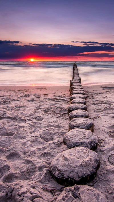 plage, majestueux, coucher de soleil