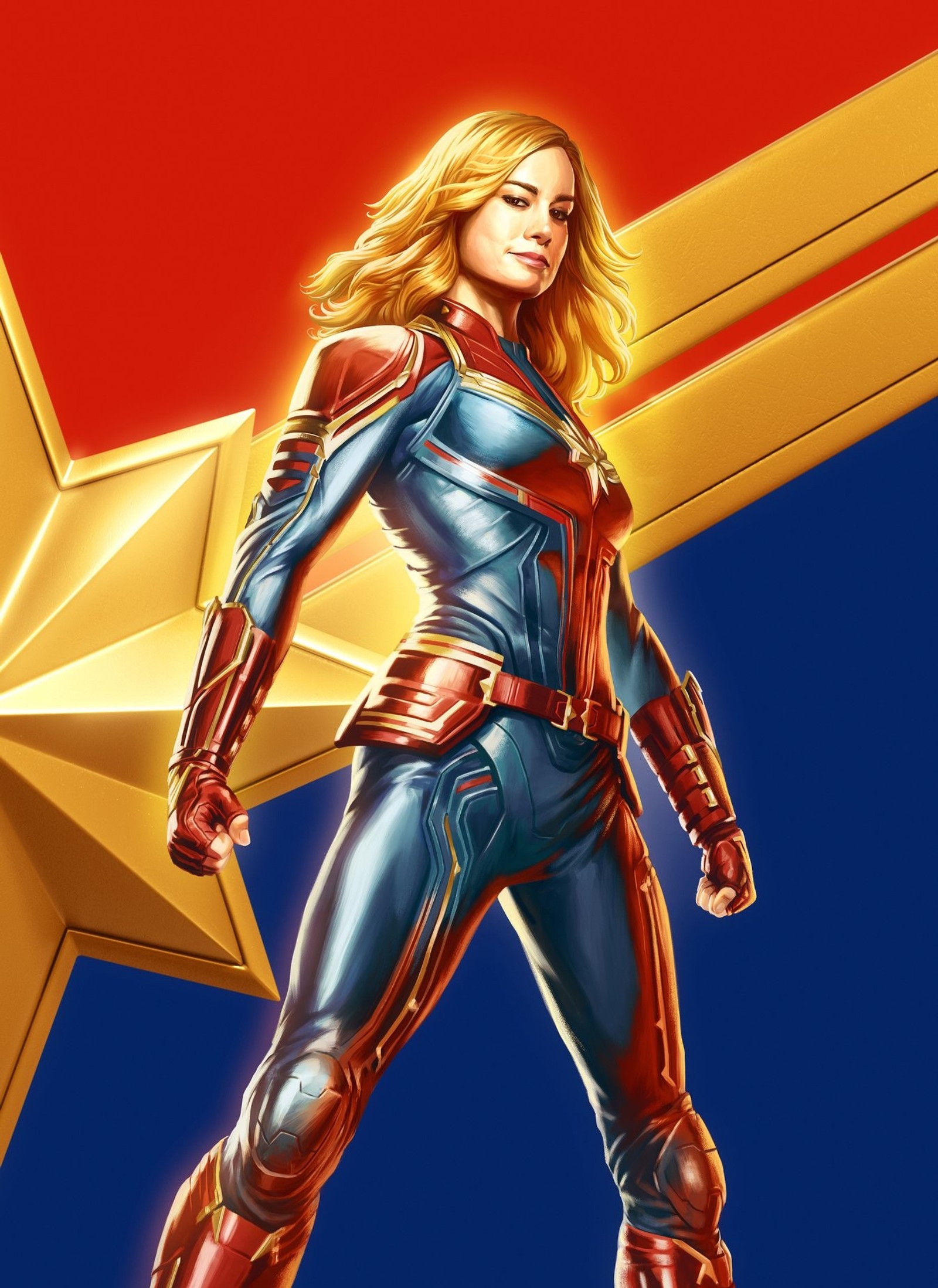 Captain marvel steht vor einem stern (kapitän, marvel, captain marvel, mcu, film)