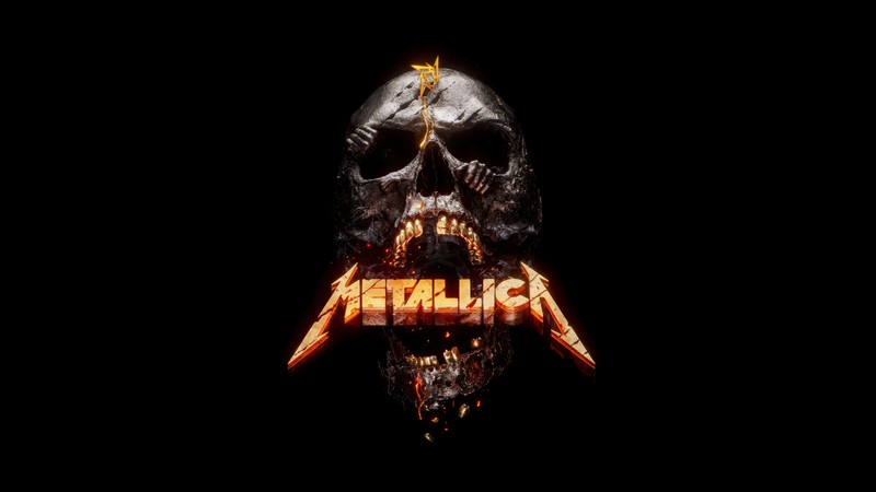 Череп с большой металлической головой и звездой на ней (металлика, metallica, amoled, череп, 5k)