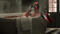 Deadpool, der in einer blutgetränkten Badewanne entspannt