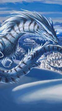 Majestic Azure Dragon Amidst a Winter Landscape