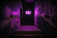 nothing to see here, purple aesthetic, neon sign, stairway, purple light wallpaper