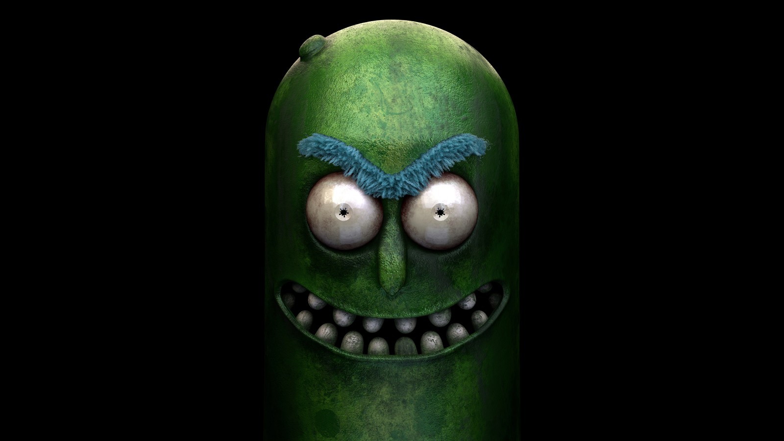 Gros plan d'un concombre avec des yeux et un visage vert (rick sanchez, pickle rick, dessin, morty smith, tête)