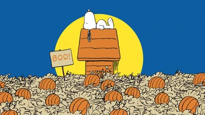 Snoopy celebra Halloween entre calabazas y hojas de otoño