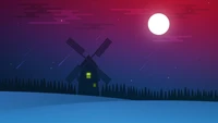 moon, night, minimalist, minimalism, windmill wallpaper