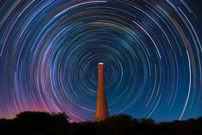 guilderton lighthouse, australie, traînées détoiles, temps de nuit, circulaire