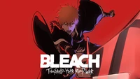 Ichigo Kurosaki in action from Bleach: Thousand Year Blood War against a striking red backdrop.