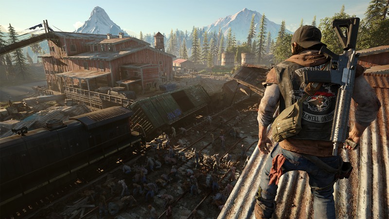 Мужчина с рюкзаком и оружием идет по крыше (дни ушедшие, days gone, видеоигра)