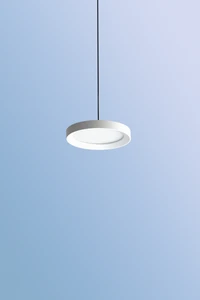 Modern Circular Pendant Light on a Soft Blue Background