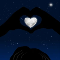 Silhouette of a Couple Forming a Heart with Hands Against a Starry Blue Background