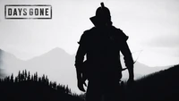 Silhouette de Deacon St. John contre un arrière-plan montagneux monochrome dans "Days Gone