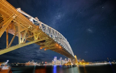 sydney harbour bridge, milchstraße, nacht, stadtbild, stadtlichter