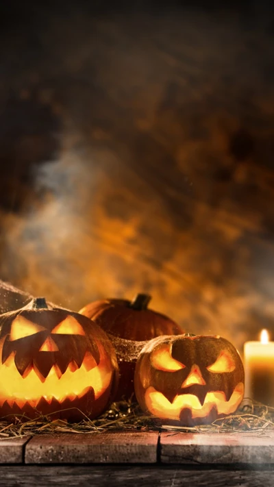 Spooky Jack-o'-Lanterns Glowing in the Halloween Atmosphere