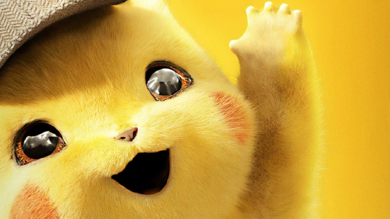 Покемон пикачу машет руками в воздухе (покемон детектив пикачу, pokemon detective pikachu, детектив пикачу, detective pikachu, фильм)