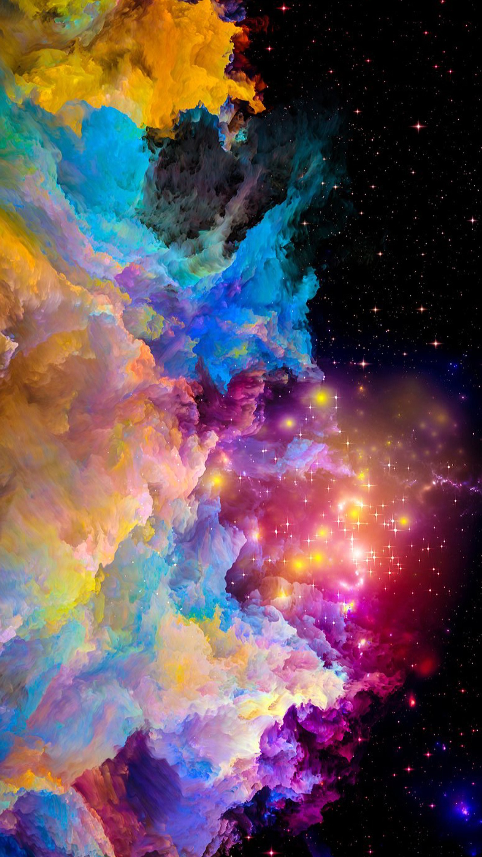 Gros plan d'un nuage coloré dans le ciel avec des étoiles (abstraction, nuage, couleur, coloré, brillance)