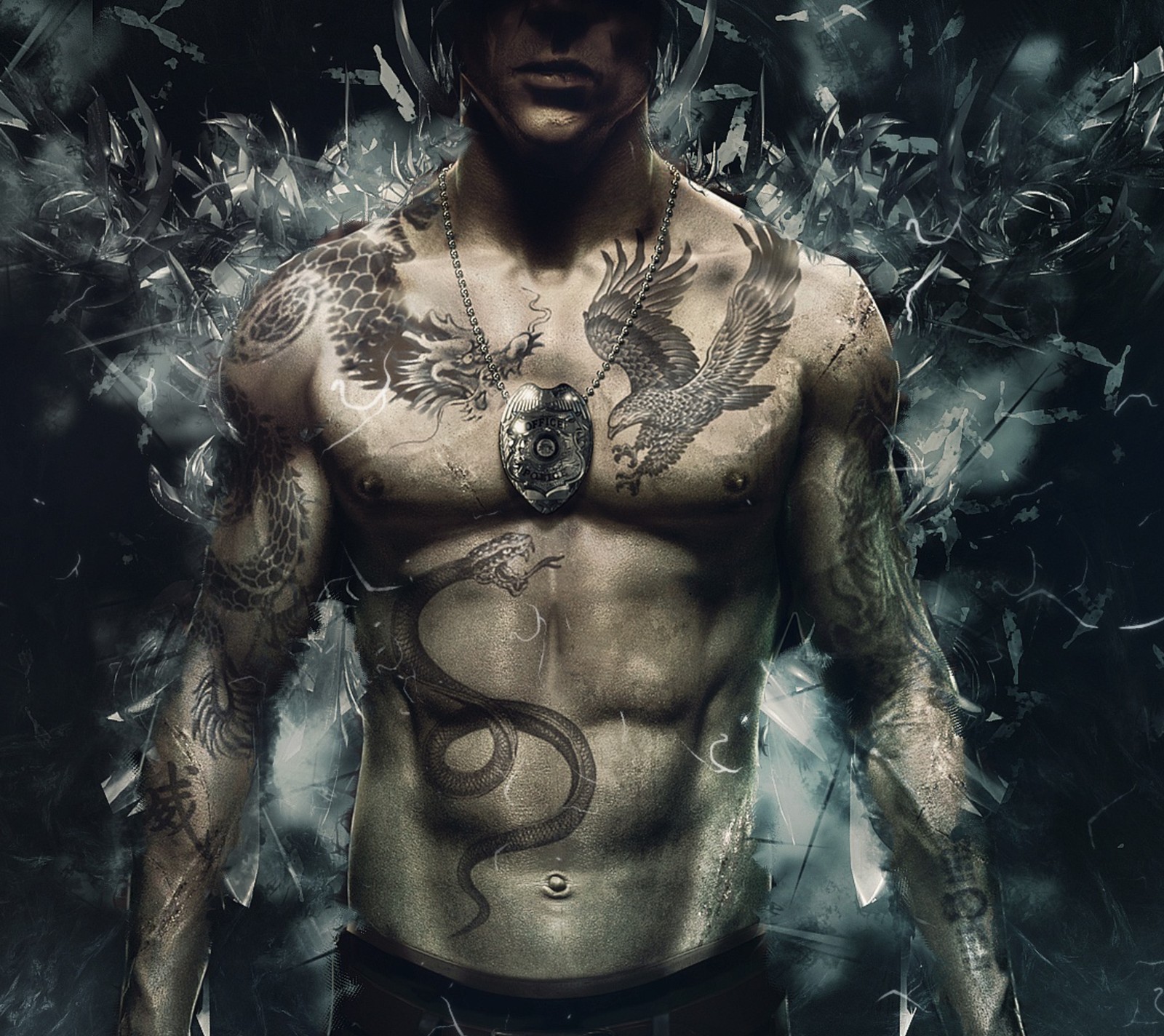 Скачать обои искусство, sleeping dogs, tattoo body, вэй шен, wei shen