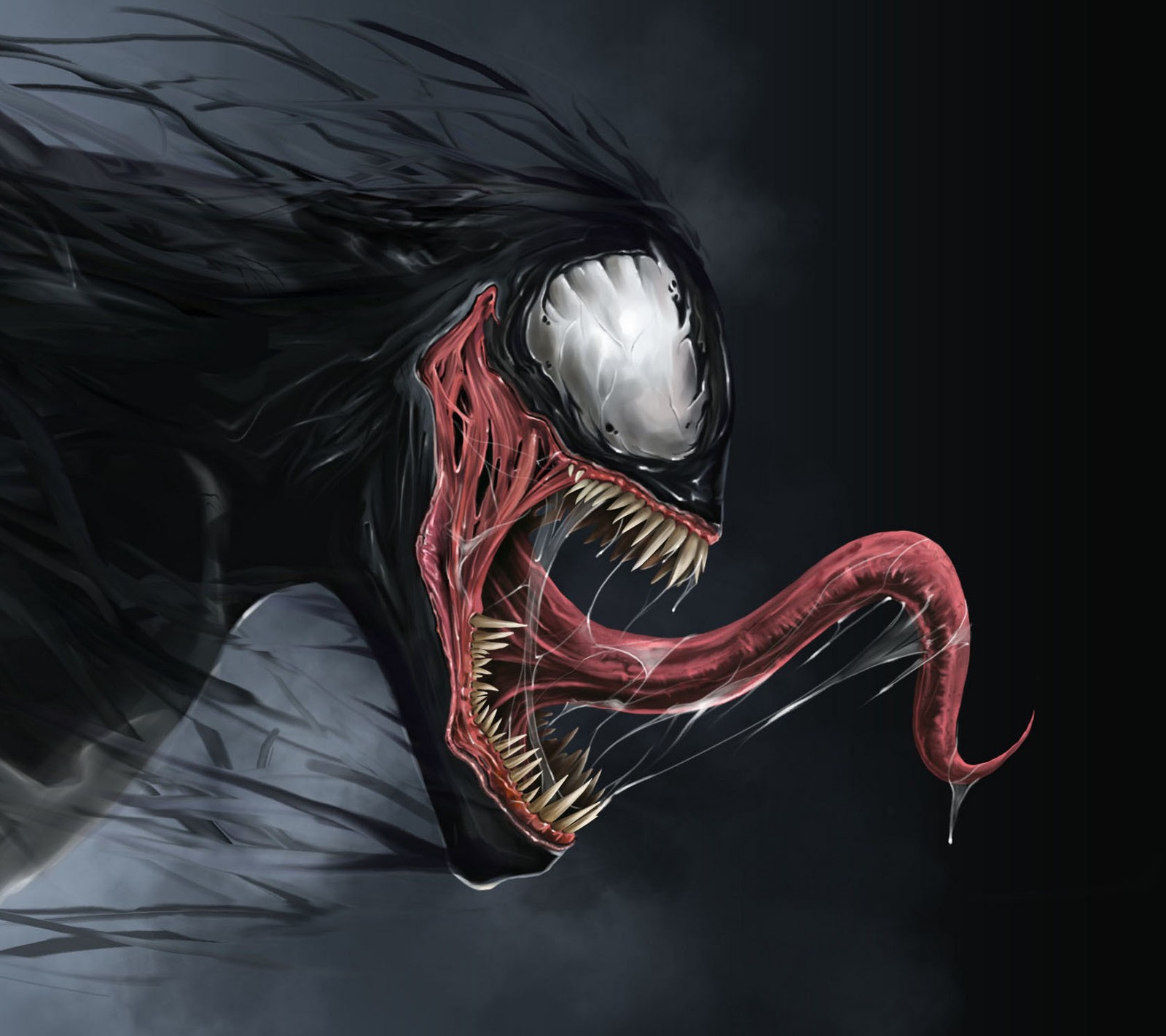 Venom es un personaje del universo de cómics de marvel. (ira, saliva, lengua)