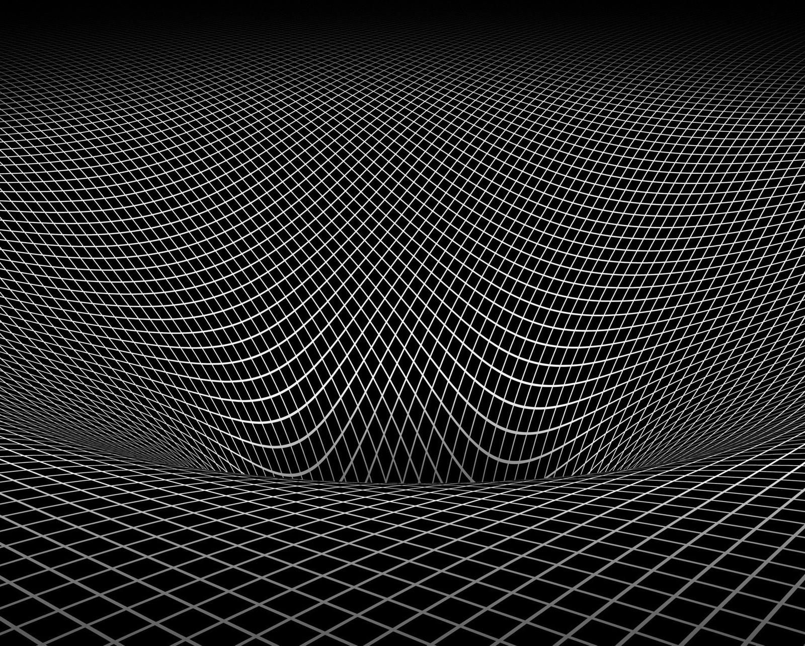 A black and white photo of a grid of lines (3d, abstract, lines, metal, space)