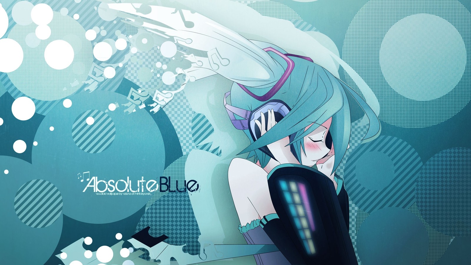 A close up of a person with a blue hair and a black top (hatsune miku, vocaloid, music, anime, illustration)