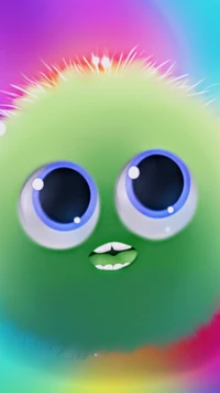 Cute Fluffy Creature with Big Eyes and Colorful Background