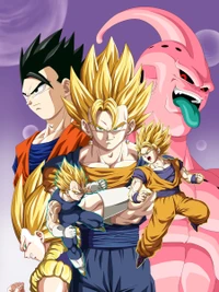 Transformação dinâmica de heróis: Gohan, Gotenks e Majin Buu