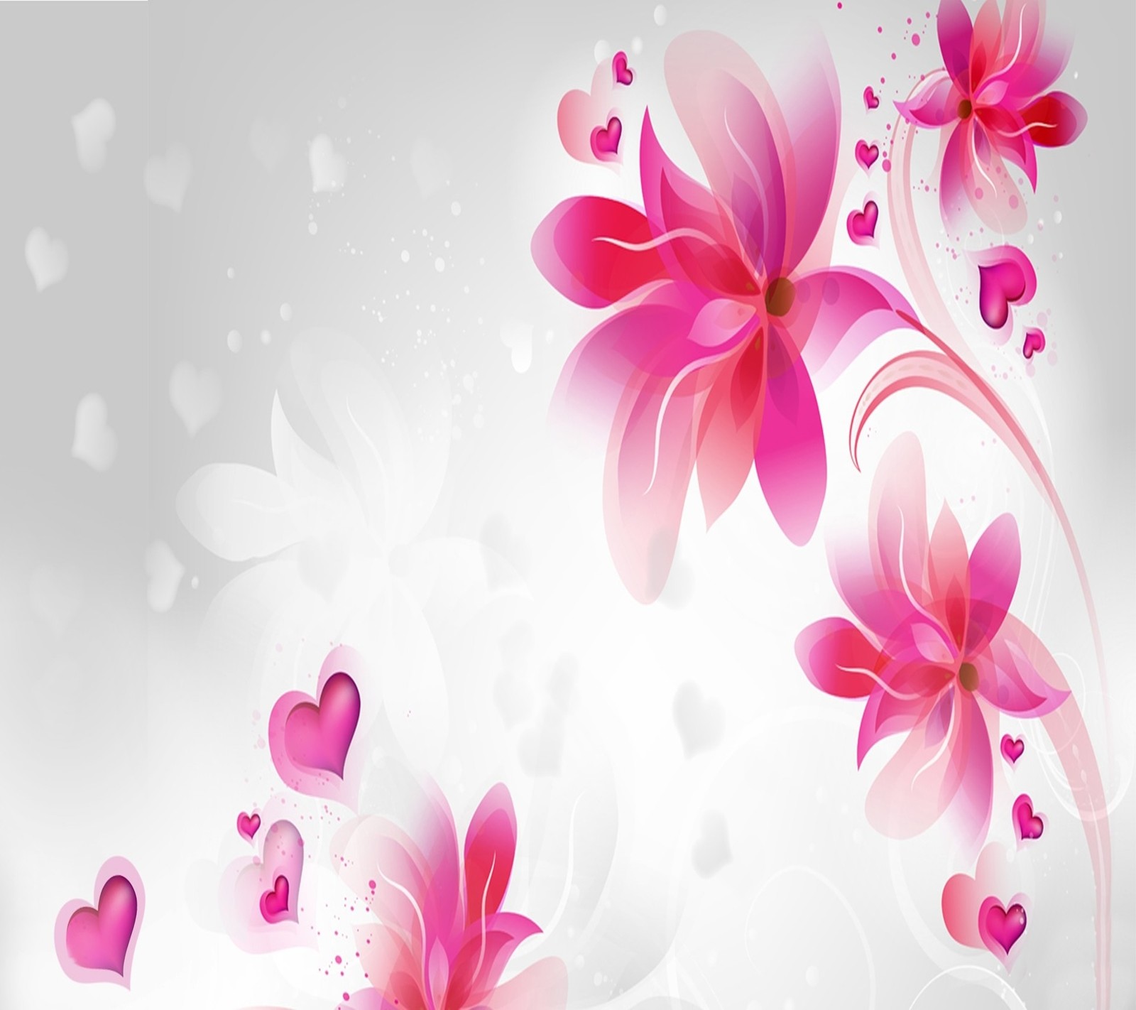 Flowers and hearts on a white background with hearts (abstract, background, design, floral, hearts)