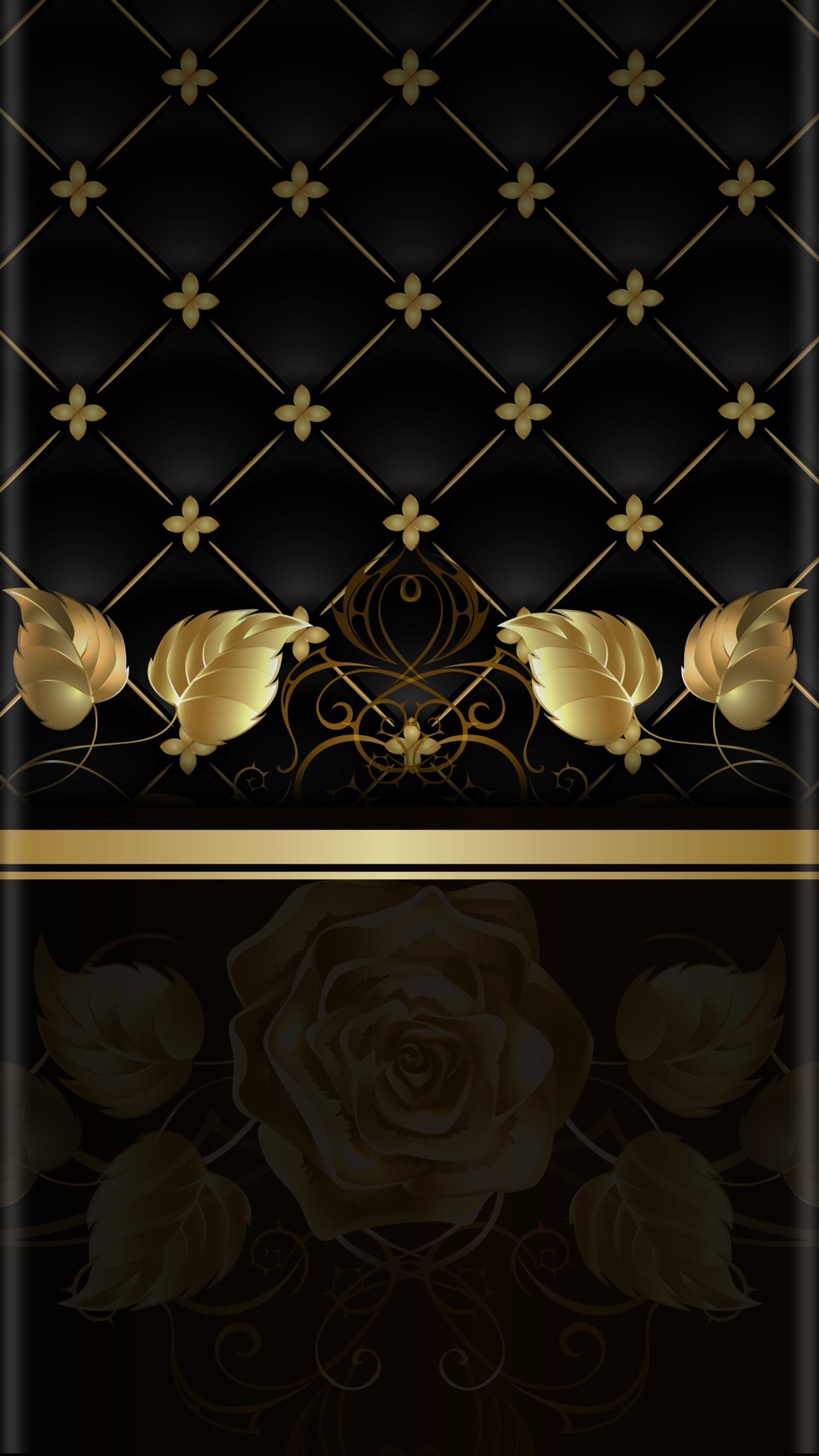 Un primer plano de un fondo negro y dorado con una rosa (abstracto, belleza, negro, estilo de borde, oro)