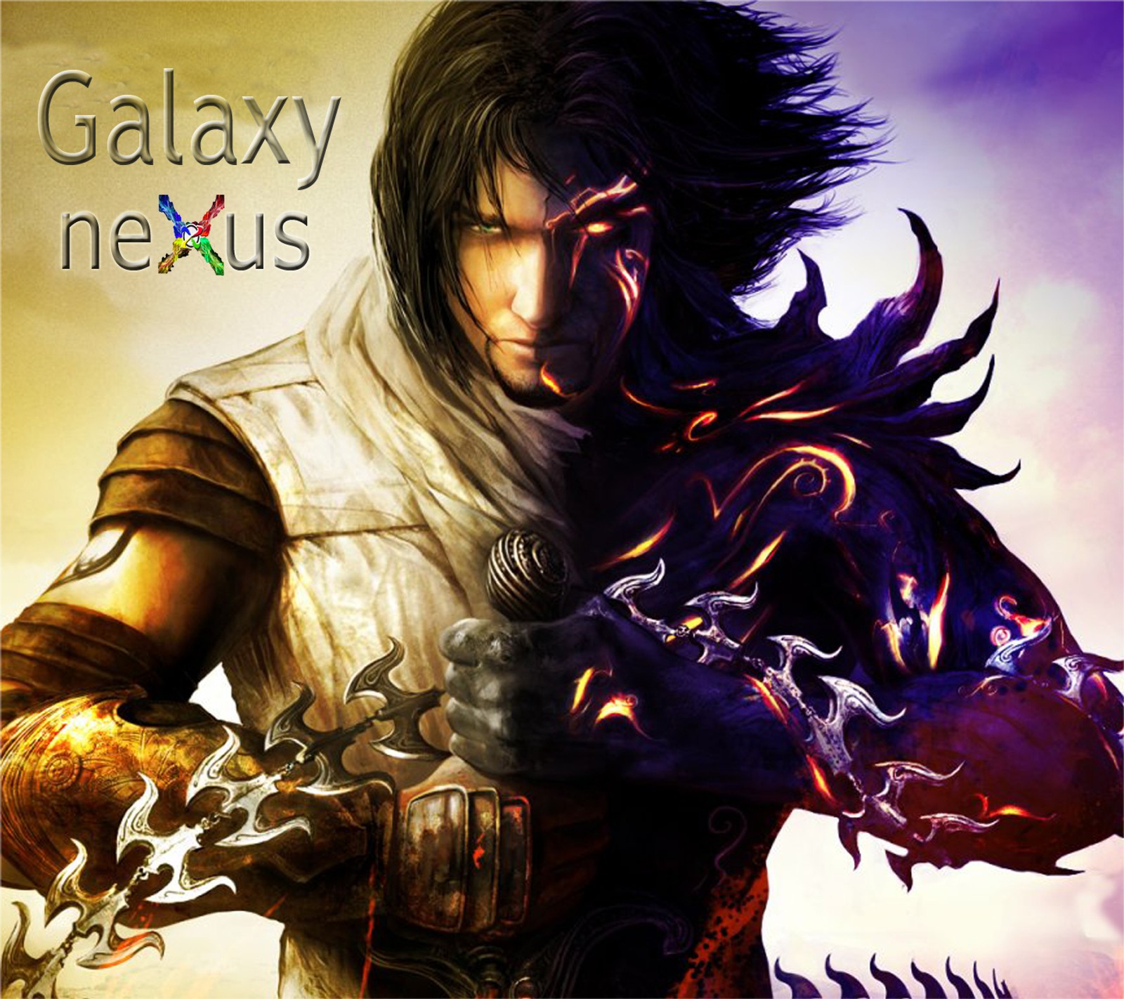 Un homme avec une épée et une chaîne autour du cou (galaxy nexus, hd, prince de perse, prince of persia)