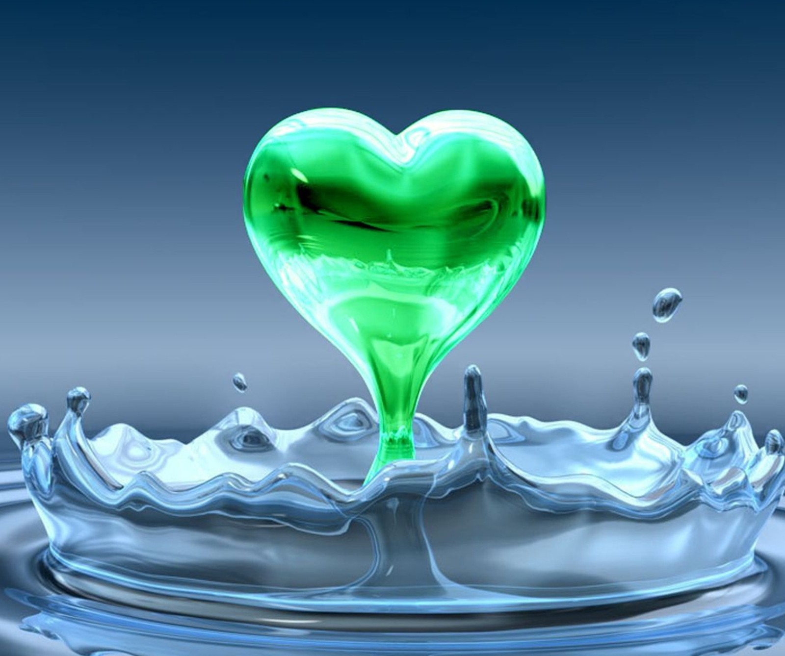 Un primer plano de un líquido verde en forma de corazón salpicando sobre el agua (3d, abstracto, corazón, esperanza)