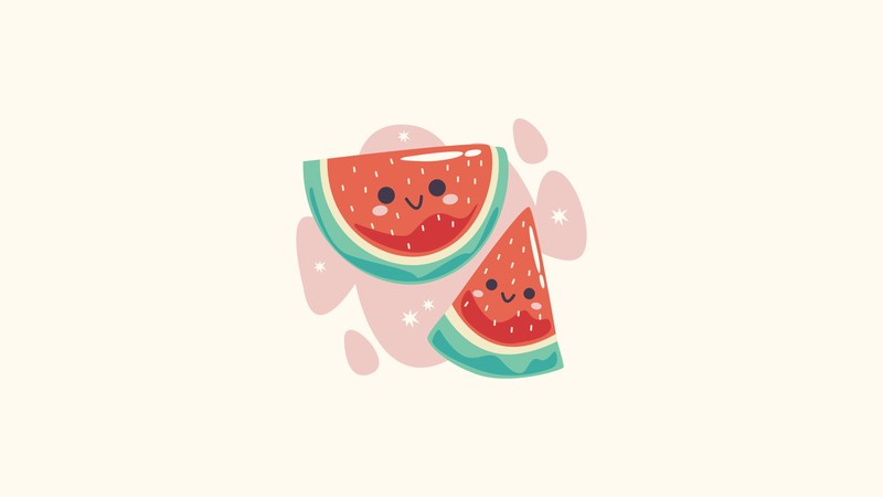 Иллюстрация двух ломтиков арбуза с лицами на них (kawaii watermelon, каваи еда, милый, другие, обои 4k)